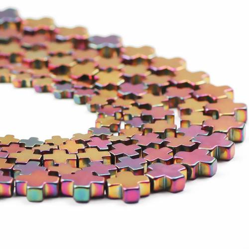 ZHBES Natural Stone Rose Red + Shape Cross Hematite Spacer 6/8/10mm Loose Beads For Jewelry Making DIY Bracelet Accessories