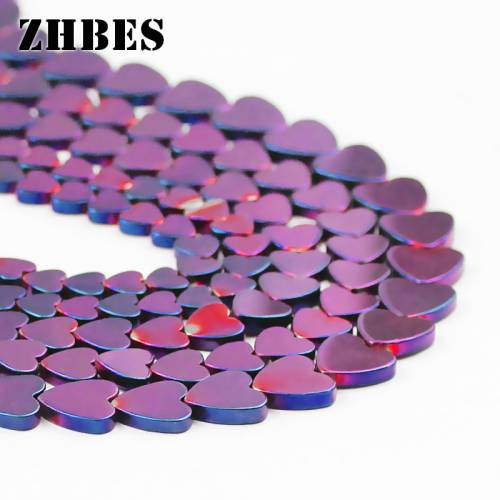 ZHBES Peach Heart Natural Stone Plating Purple Hematite Spacer 6/8/10MM Loose Beads For DIY Jewelry Making Bracelet Findings