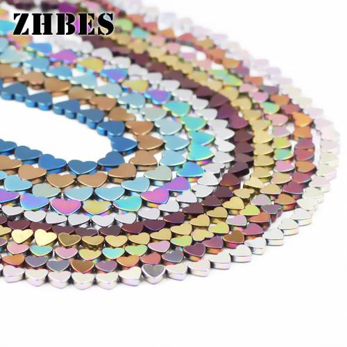 ZHEBS Natural Stone Gold - Blue - Black Peach Hearts Hematite Spacer 6/8mm Loose Beads For Jewelry Making DIY Bracelet Findings