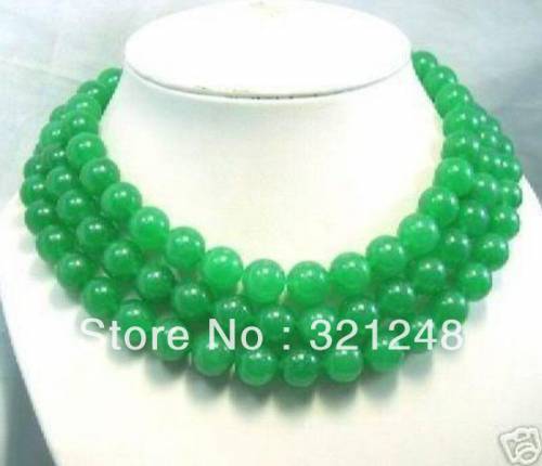 10mm natural stone dyed green stone chalcedony jades round beads necklace for women long chain strand diy jewelry 50inch GE5279