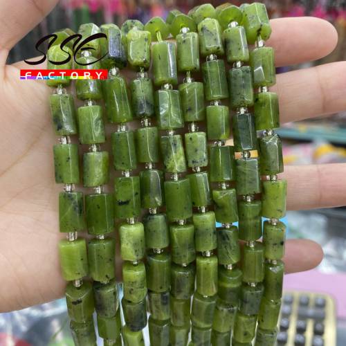 15‘‘ Natural Faceted Green Canadian Jades Stone Beads Cylinder Spacer Beads DIY Bracelet For Jewelry Making Charms Accessories