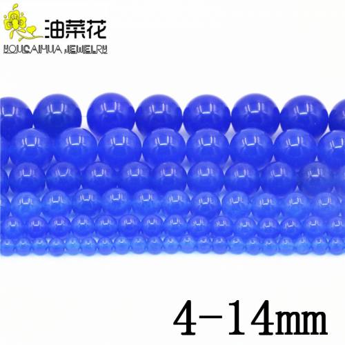 4 6 8 10 12 14mm Blue Round Jades Chalcedony Loose Beads DIY Jaspers Women Fashion Jewelry Making Design Hand Made Ornaments