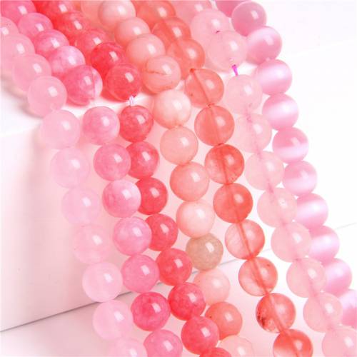 6/8/10MM Natural Stone Beads Pink Quartz Crystal Round Loose Beads Cat Eye Agates Jades Jaspers Charm Bead Bracelets Accessories