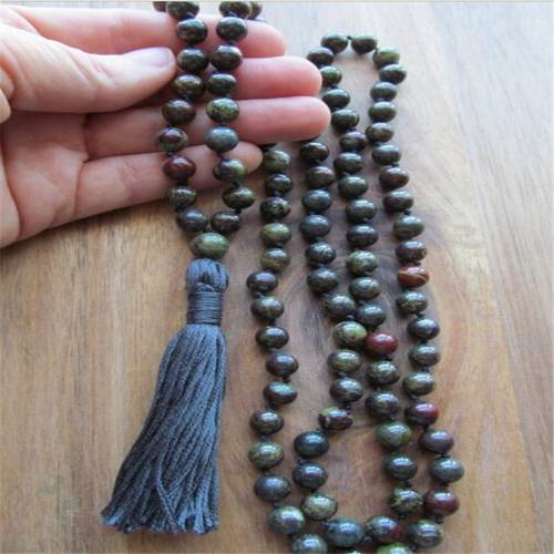 6mm Dragon Blood Gemstone 108 Beads Tassel Mala Necklace Fancy Chain Pray Handmade Sutra Wristband Meditation Buddhism Bless