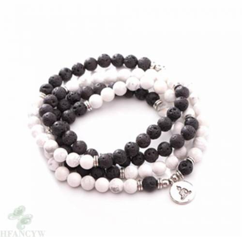 6mm Lava Stone Howlite 108 Beads Gemstone Mala Bracelet Handmade Buddhism Spirituality Energy Cuff Classic Wristband Chic