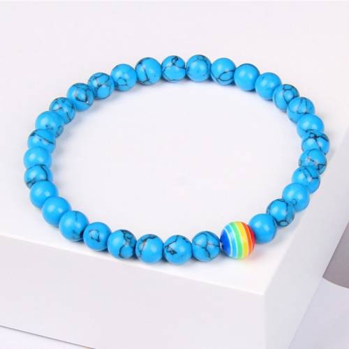 7 Color Rainbow Ball Charm Bracelet 6mm Beads Bracelets For Women Men Imperial Jaspers Jades Turquoises Stone Bangles Jewelry