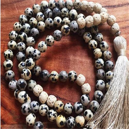 8MM 108 Lava Spotted stone Gemstone mala necklace Beads energy Chakas Fancy Unisex Wrist pray Buddhism MONK chain