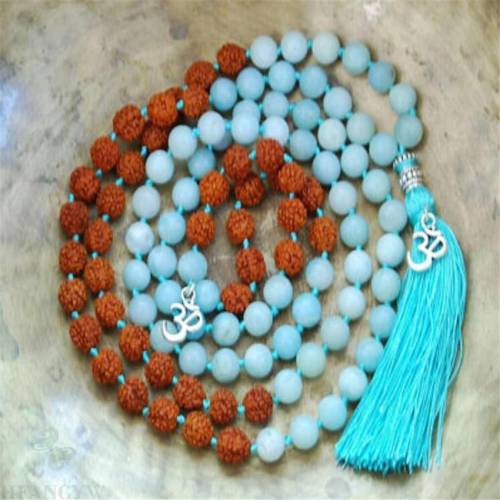 8mm Amazonite Gemstone Rudraksha Mala necklace 108 Beads spirituality natural Bless Fancy chain Meditation cuff pray yoga