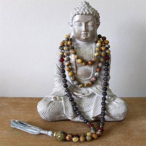 8mm Insane agate Sapphire Tassel Mala necklace 108 Beads Lucky chain Reiki Buddhism Fancy energy spirituality cuff