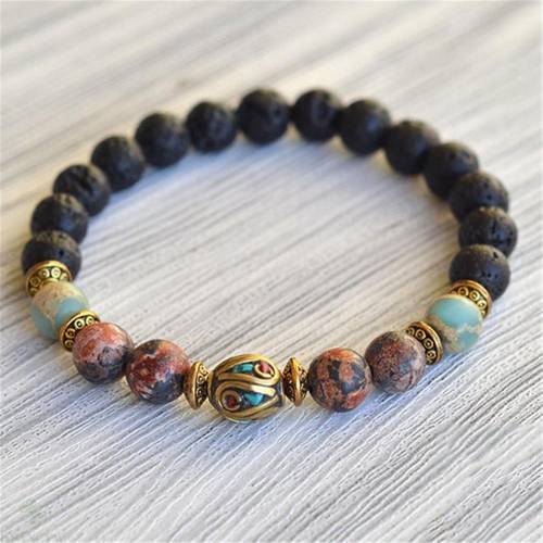 8mm Lava Stone Bohemia 108 Beads Handmade Bracelet Bangle Wristband Buddhism Chakra Prayer Mala Retro Spiritua Yoga