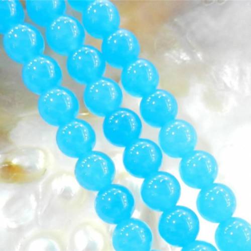 A+ Natural semi-precious stone 8mm dyed blue chalcedony round loose beads women jades jewelry making findings 15inch M82