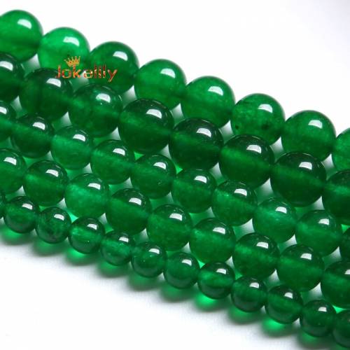 Chinese Green Jades Chalcedony Beads Natural Stone Round Loose Beads For Jewelry Making DIY Bracelets 4 6 8 10 12 14mm 15 Inch