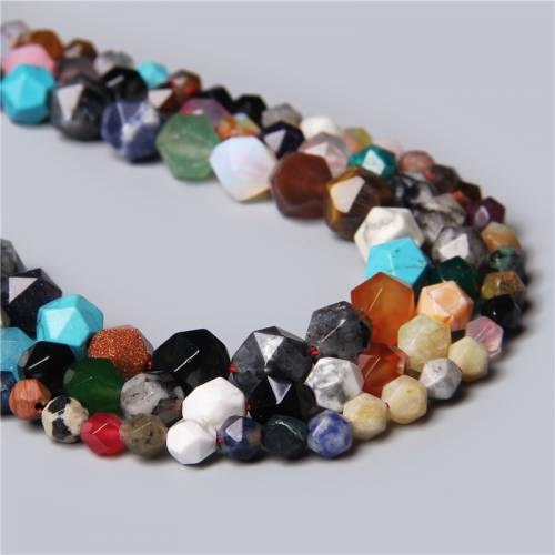 Diamonds Faceted Natural Agates Jaspers Jades Gem Stone Mixed Loose Spacers Beads for Jewelry Making DIY Charm Bracelet Necklace