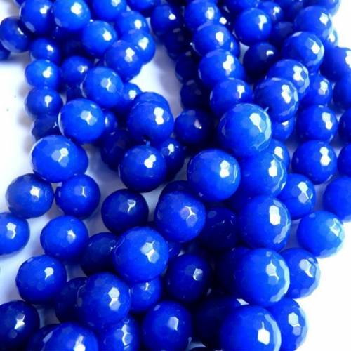 Factory outlet blue stone faceted round chalcedony jades 6mm 8mm 10mm 12mm loose beads luxury women jewelry making 15inch GE414