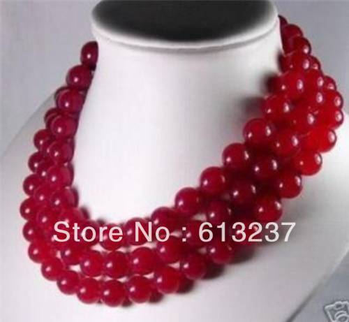 Fashion 10mm red natural stone dyed chalcedony jades long chain strand round beads necklace for women jewelry making 50 YE2068