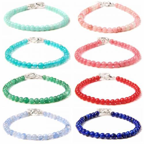 Fashion Quality Blue Green Red 4mm Natural Round Smooth Jades Gem Stone Beads Bracelet Jewelry For Women Femme Friend Girl Gifts