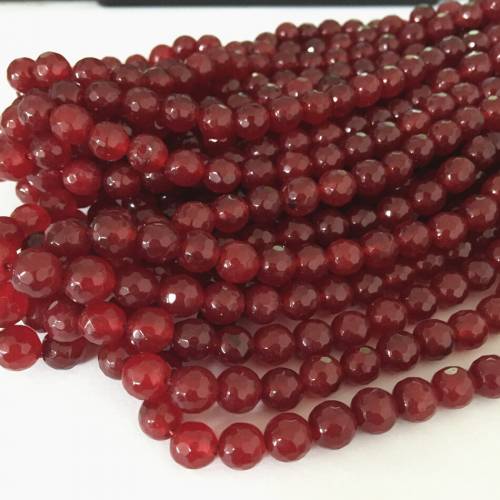 Fashion Rare 4mm 6mm 8mm 10mm 12mm Faceted Round Dark Red Stone chalcedony jades Loose Beads Jewelry Women Findings 15inch GE383