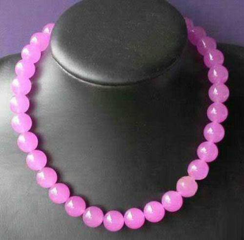 Fashion style 12mm rose red natural stone dyed chalcedony jades round beads necklace for women high grade chain 18inch BV222
