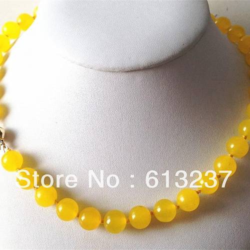 Fashion yellow natural stone dyed jades chalcedony 10mm round beads chain necklace for women high grade jewelry 18inch MY4657