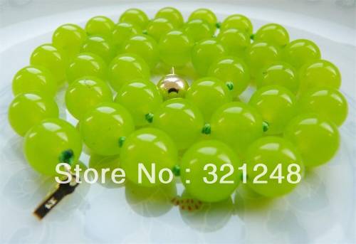 Free shipping 10mm Peridot lemon stone chalcedony jades round beads necklace women high grade jewelry for women 18inch GE5231