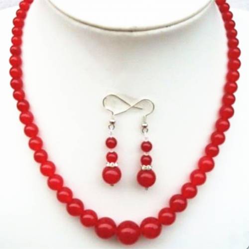 Free shipping 6-14mm Red Natural Stone Jades Chalcedony Round Beads Necklace Earring For Women Weddings Party Gift 18inch MY1376
