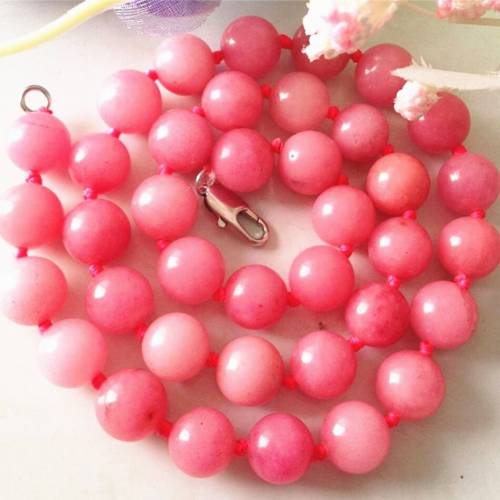 Free shipping high grade pink chalcedony jades 10mm round beads necklace stone top qualiyty women jelwery 18inch MY3307
