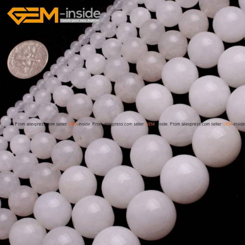 Gem-inside Round White Smooth Jades Beads For Jewelry Making 4-14mm 15inches DIY Jewellery