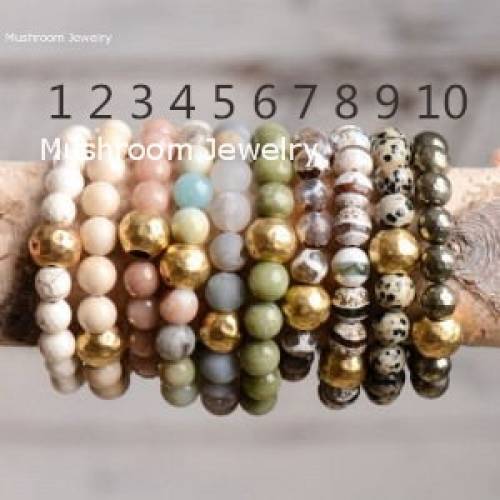Gold Hammer Beads Jades Druzy Aagtes Picture Jaspers Pyrite Agates Turquoise Bohemian Bracelet Stone Stretch Bracelet