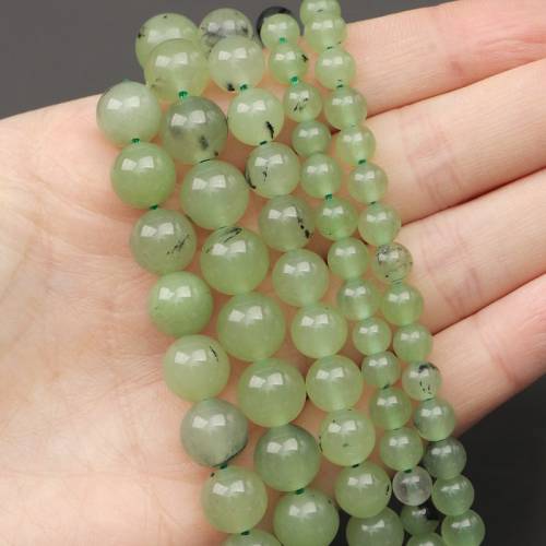 Hesiod 6/8/10mm Black Spot Green Jades Stone Beads Round Loose Spacer Bead For Jewelry Making DIY Bracelet Necklace 15‘‘