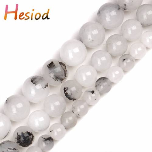 Hesiod 6/8/10mm Natural Stone Beads Black And White Jades Round Loose Spacer Beads For Jewelry Making DIY Bracelet Accessorie