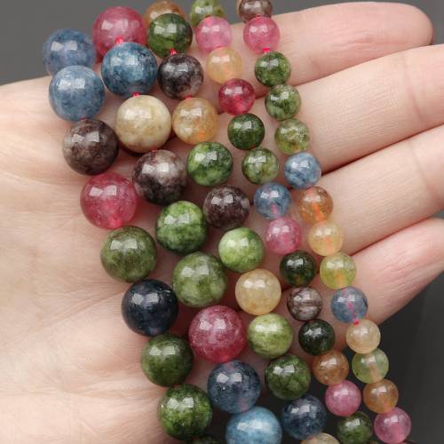 Hesiod Natural Stone Colorful Tourmaline Jades Spacer Loose Round Beads For Jewelry Making 6/8/10mm Diy Bracelets Accessories