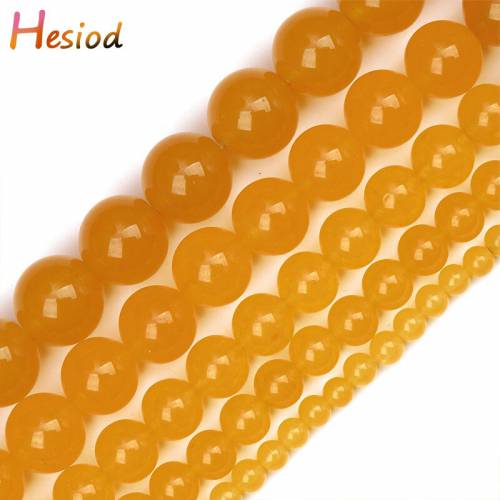 Hesiod Smooth Natural Stone Yellow Chalcedony Jades Loose Beads 4/6/8/10/12MM Pick Size for jewelry DIY Making