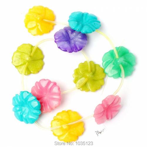 High Quality 30mm Natural Multicolor Jades Flower Shape Gems Loose Beads Strand 10Pcs DIY Creative Jewellery Making w2866