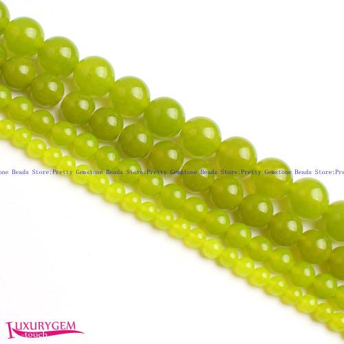 High Quality 4 - 6 - 8 - 10 - 12 - 14mm Smooth Natural Lemon Color Jades Round Shape Gems Loose Beads Strand 15 Jewelry Making wj394