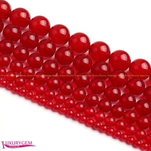 High Quality 4 - 6 - 8 - 10 - 12 - 14mm Smooth Natural Red Jades Round Shape Gems Loose Beads Strand 15 Jewelry Making wj391