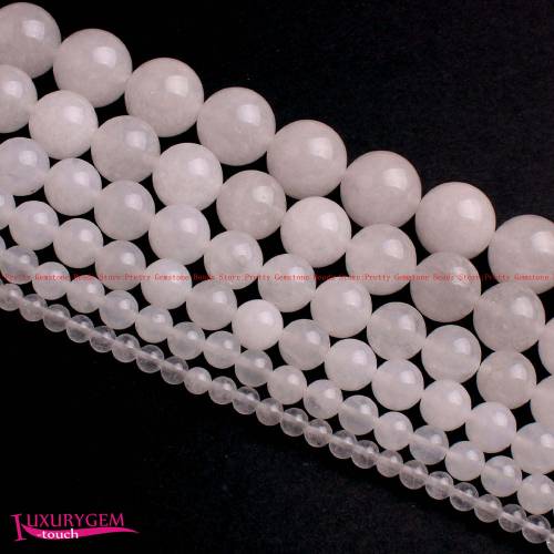 High Quality 4 - 6 - 8 - 10 - 12 - 14mm Smooth Natural White Jades Round Shape Gems Loose Beads Strand 15 Jewelry Making wj392