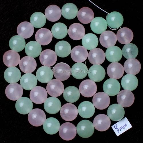 High Quality 8mm Round Shape Pink Green Mixedcolor Jades Stone Loose Beads Strand 15 DIY Creative Jewellery Making w2160