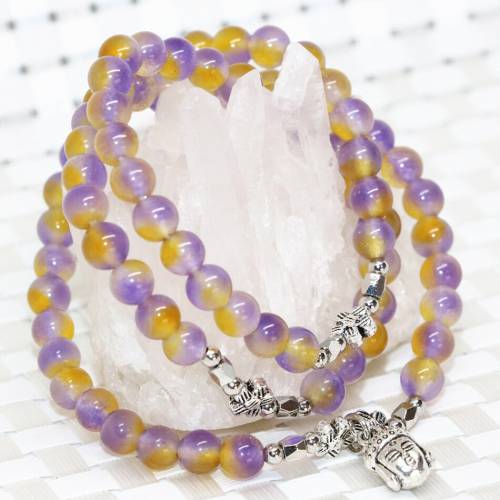 Hot sale multicolor natural stone chalcedony jades 6mm round beads multilayer bracelets buddha head pendant diy jewelryB2198