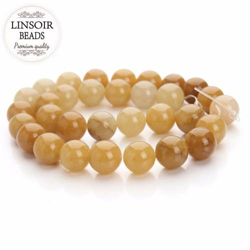 LINSOIR Round Natural Stone Beads For Jewelry Making 4mm 6mm 8mm 10mm 12mm Loose Round Yellow Jades Spacer Beads 40cm/strand