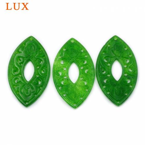 LUX eyes shape hollowed out green jades beads carved green jades slice gem stone slice for jewelry making