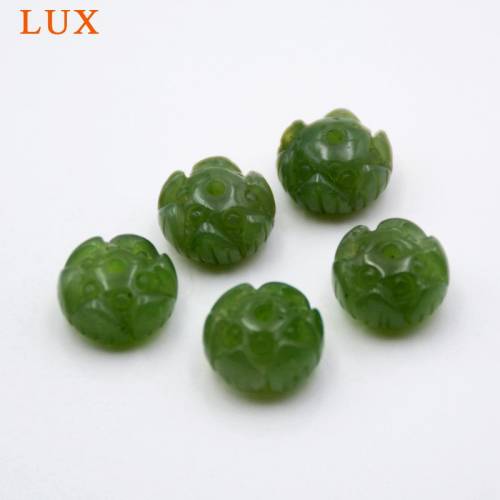 LUX Green Jades Lotus Flower Carved beads natural nephrite beads hand carved Chinese Lotus Flower charm