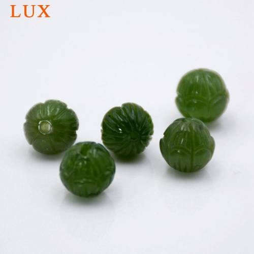 LUX Lotus jades Beads Natural Canadian Nephrite 8mm hand carved green jaspers beads for jewelry