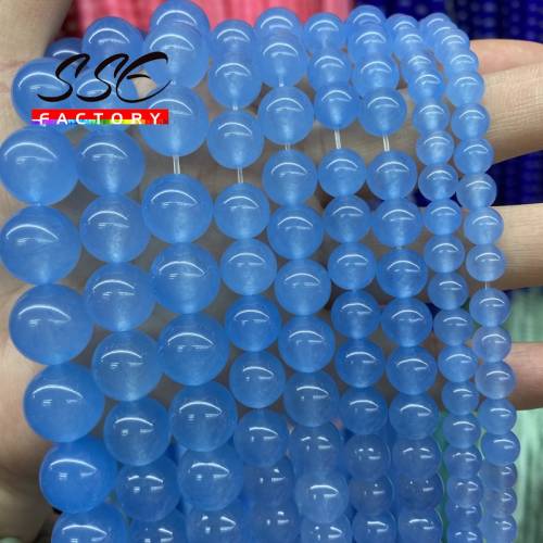 Natural Blue Chalcedony Beads Loose Round Spacer Jades Beads For Jewelry Making DIY Charm Bracelets Necklaces 4 6 8 10 12 14mm