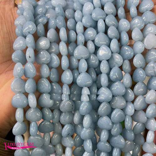 Natural Blue Jades Stone Loose Beads High Quality 10mm Smooth Heart Shape DIY Gem Jewelry Accessories 38Pcs a3612