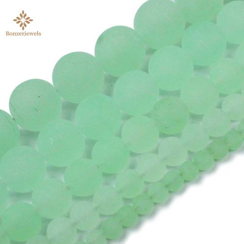Natural Chalcedony Stone Light Green Jades Frosted Matte Beads For Jewelry Making Diy Charm Bracelet Necklace 15inches 4-12MM