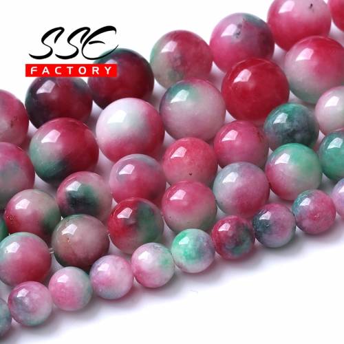 Natural Colorful Tourmaline Jades Beads Stone Round Loose Spacer Beads For Jewelry Making DIY Bracelet Accessories 6 8 10mm 15‘‘
