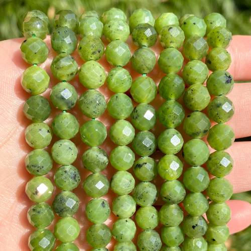 Natural Faceted Gem Canadian Jades Beads Round Loose Spacer Stone Bead For Jewelry Making DIY Bracelet Necklace 6/8mm 75‘‘