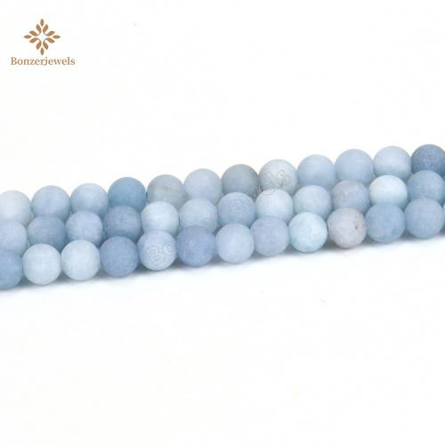 Natural Frosted Light Blue Jades Stone Matte Round Loose Spacer Beads For Jewelry Making DIY Bracelet Necklace 6 8 10mm