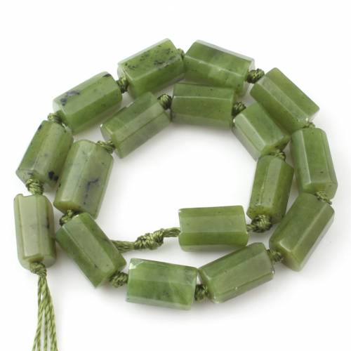 Natural Green Canadian Jades Faceted Stone Beads Cylinder Loose Spacer Beads for Jewelry Making DIY Charm Bracelets Accessories