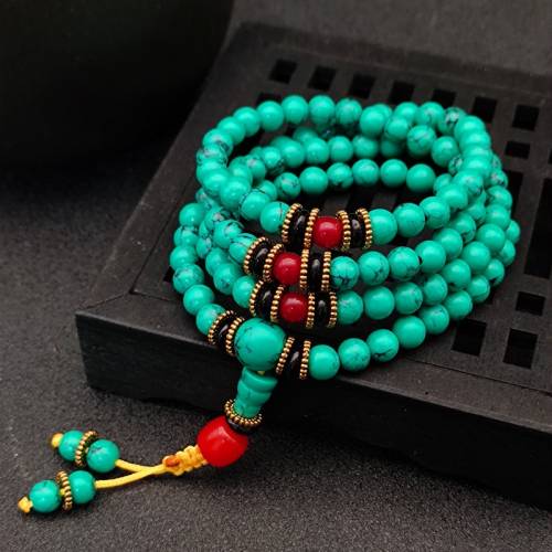 Natural Green TURQUOISE Hand Carved 6 Mm 108 Beads Bracelet Fashion Boutique Jewelry Men‘s and Women‘s Turquoise Bracelet